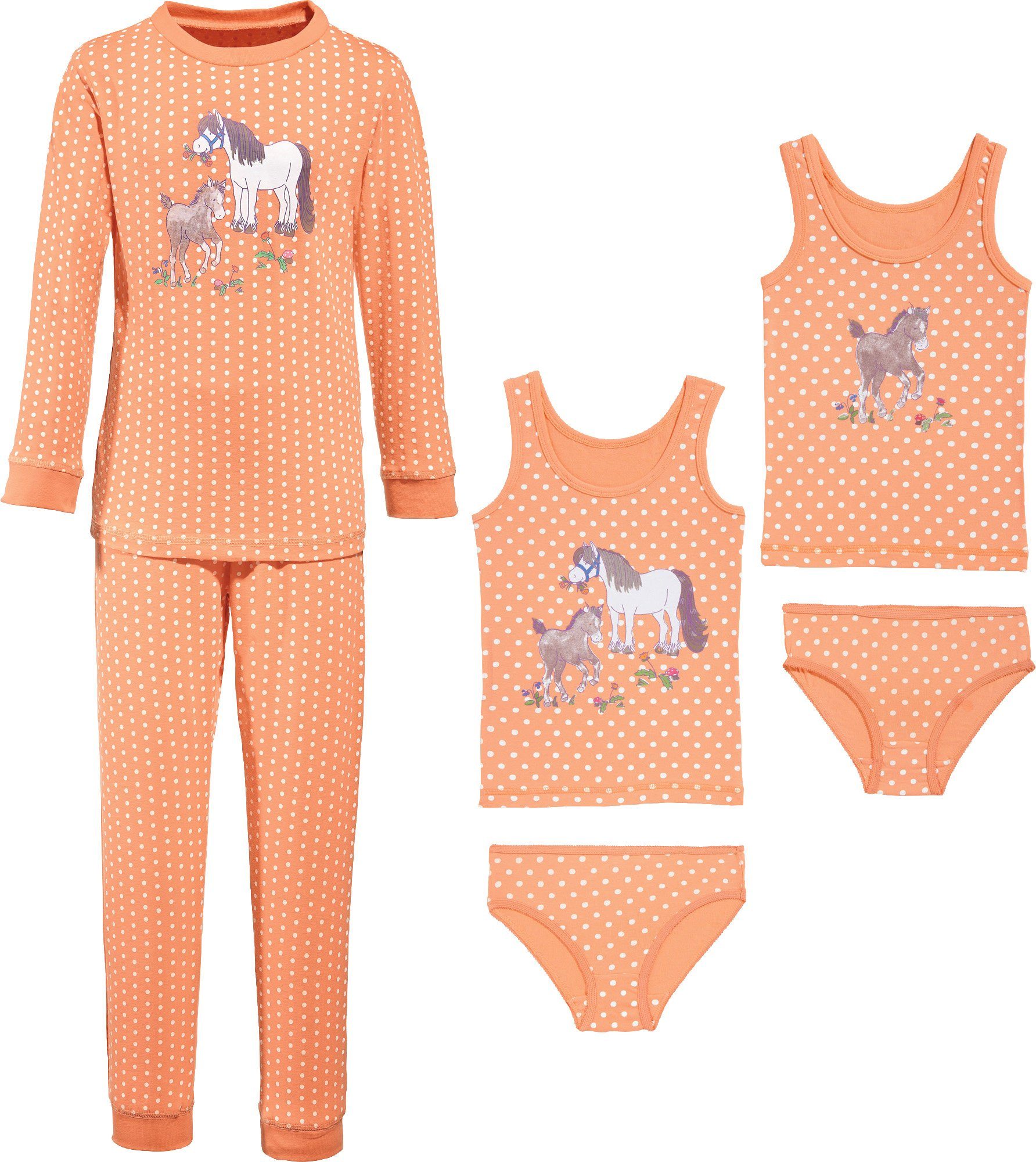 Erwin Müller Pyjama Mädchen-Wäsche-Set 6-teilig Single-Jersey Punkte/Tiermotive: Pferd