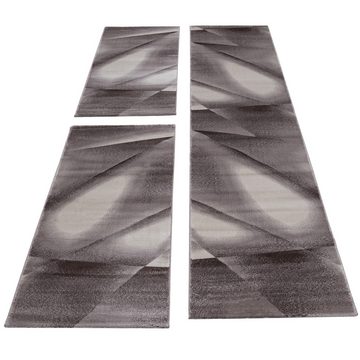 Teppich Abstrakt Design, Teppium, Rechteckig, Höhe: 12 mm, Schlafzimmer Teppich Bettumrandung Rechteckig Set 3 teilig Braun