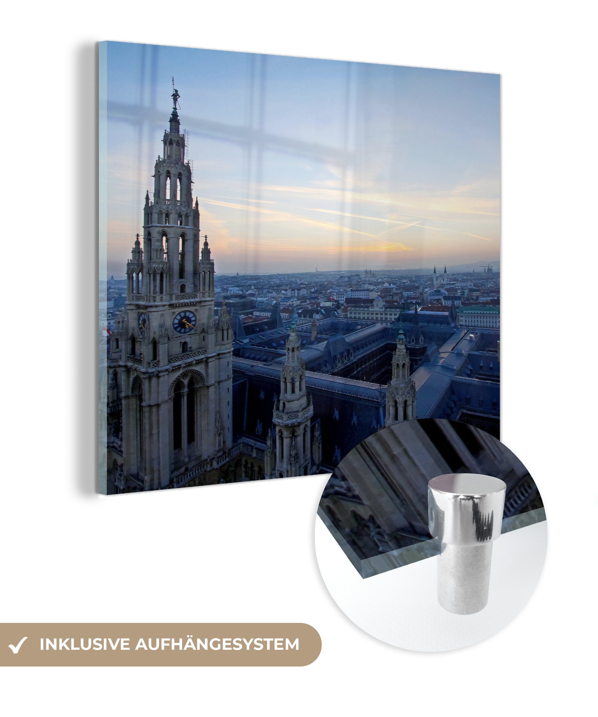 MuchoWow Acrylglasbild Rathaus Wien, (1 St), Glasbilder - Bilder auf Glas Wandbild - Foto auf Glas - Wanddekoration | Bilder