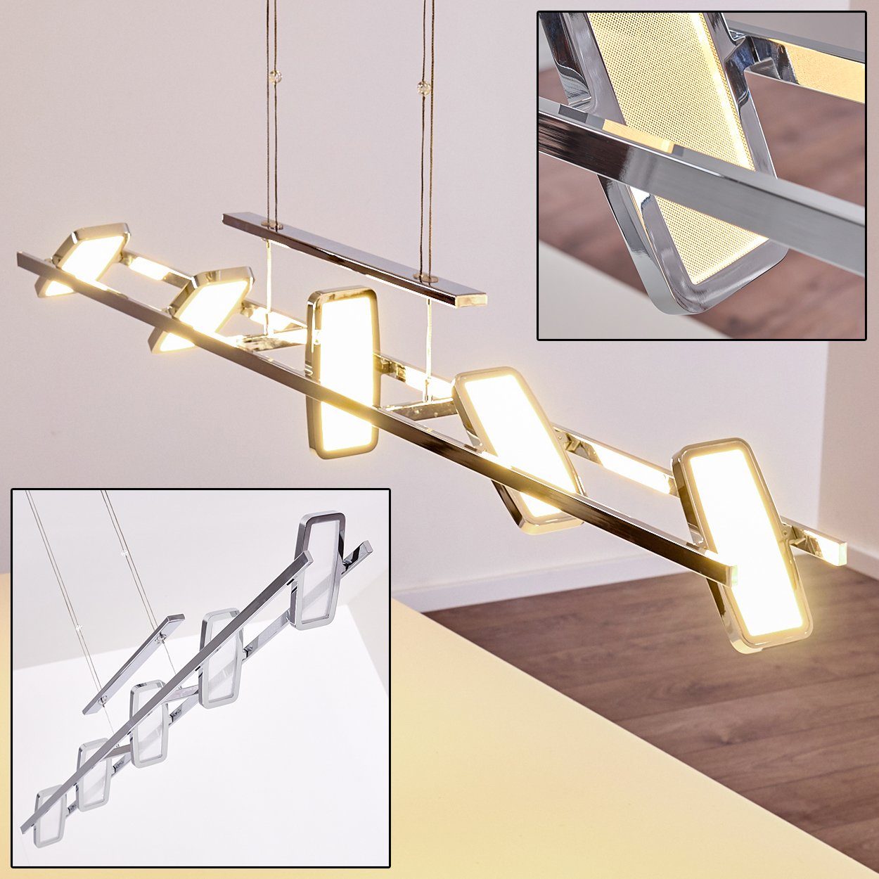 Pendelleuchte Watt, 1250 Hängelampe aus 3000 hofstein »Barete« Metall Leuchtenköpfen, (verstellbar), Kelvin, max. chrom, verstellbare 184cm Lumen 5x5 Höhe in