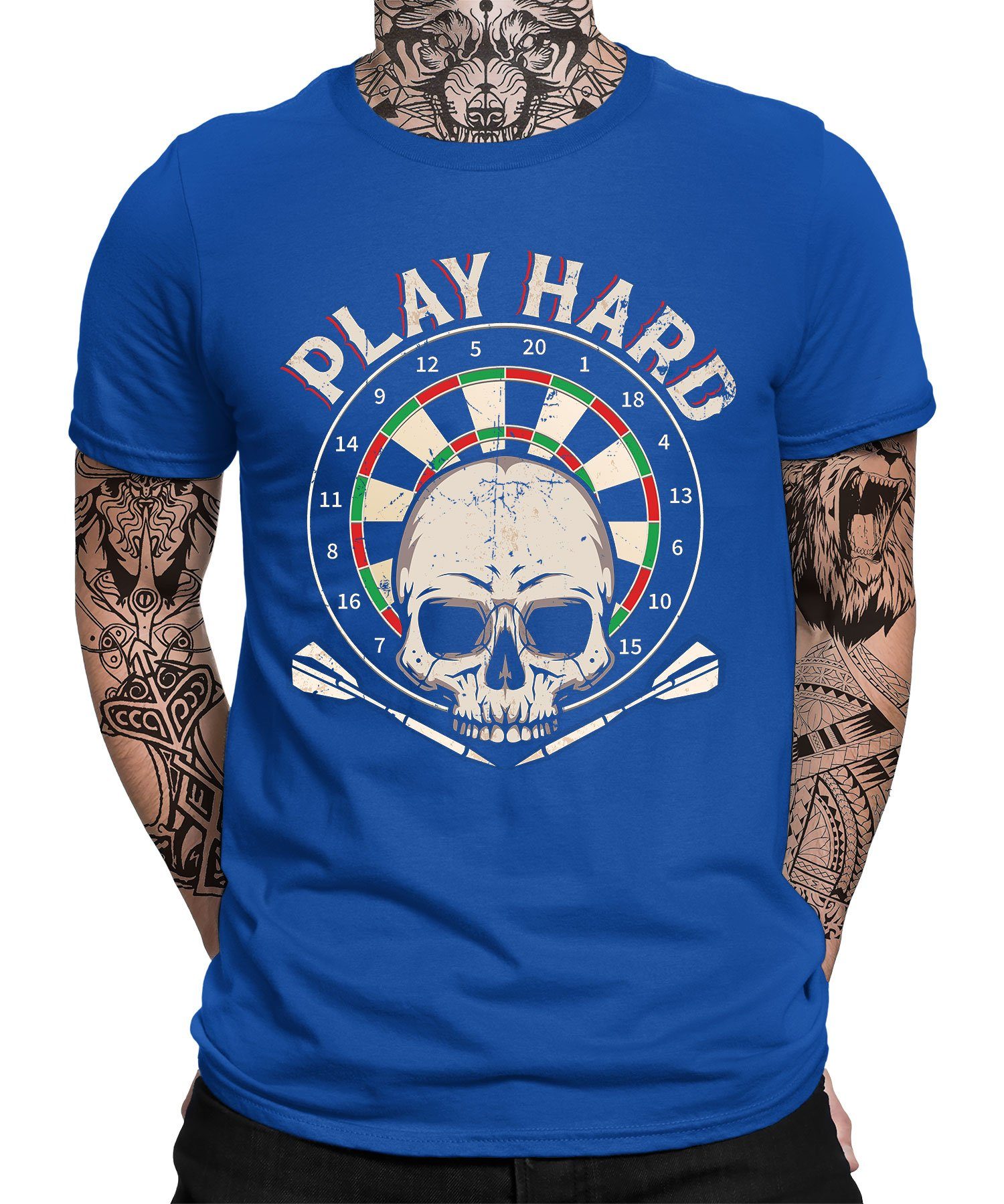 Hard Play Quattro Dartpfeil (1-tlg) Herren Blau Dartscheibe Dart Kurzarmshirt T-Shirt - Formatee Dartspieler