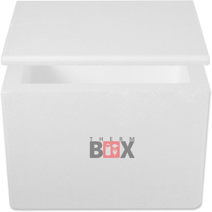 THERM-BOX Thermobehälter Styroporbox 24W Styropor-Verdichtet (0-tlg. Box mit Deckel im Karton) Innen: 38x24x26cm Wand: 4 0cm Volumen: 24 2L Isolierbox Thermobox Kühlbox Warmhaltebox Wiederverwendbar