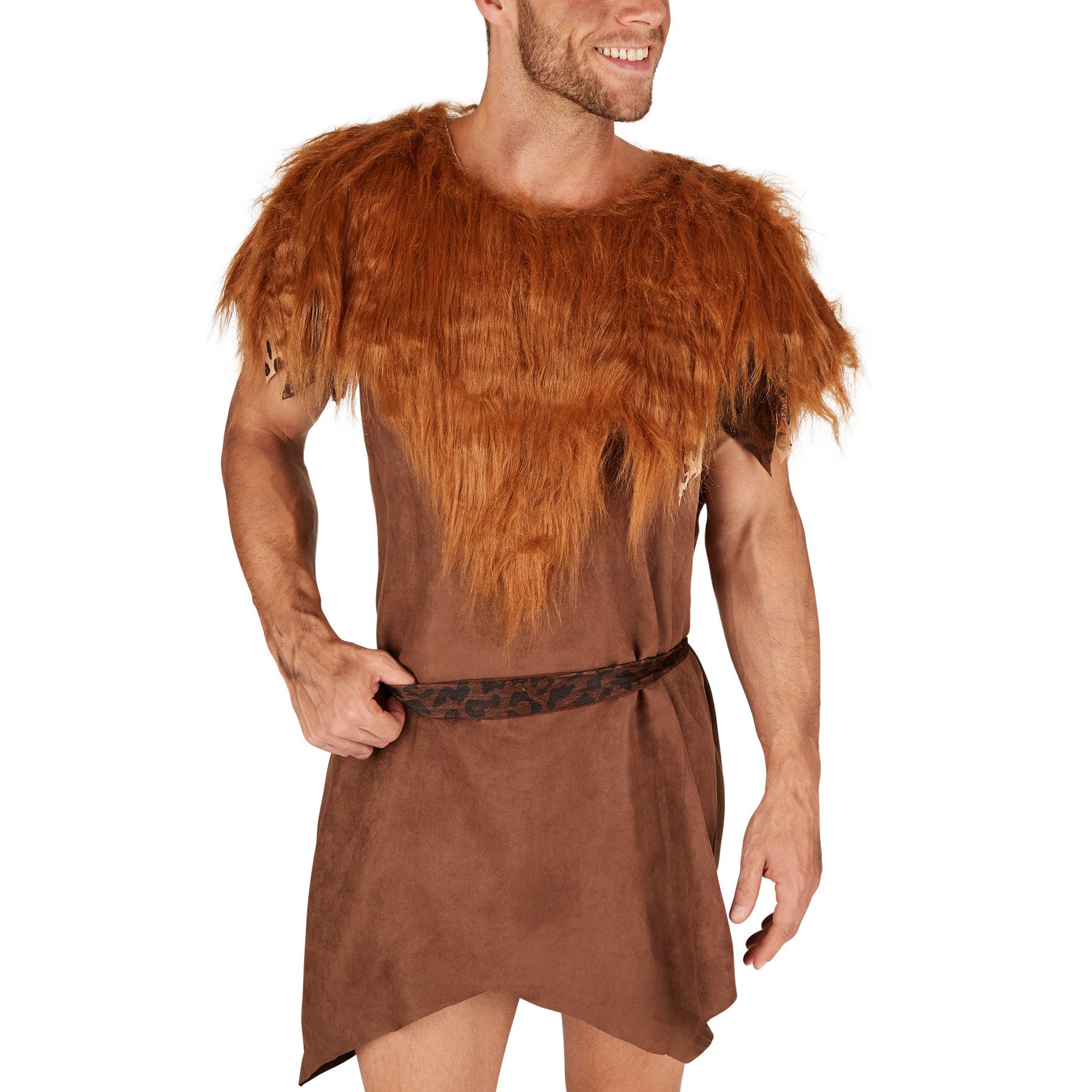 dressforfun Kostüm Höhlenmensch/Urzeitjäger, in braun gemischt, Gr. S, Bequemes Gewand, Perfektes wildes Karnevalskostüm, Inkl. Gürtel, Inkl. Beinstulpen