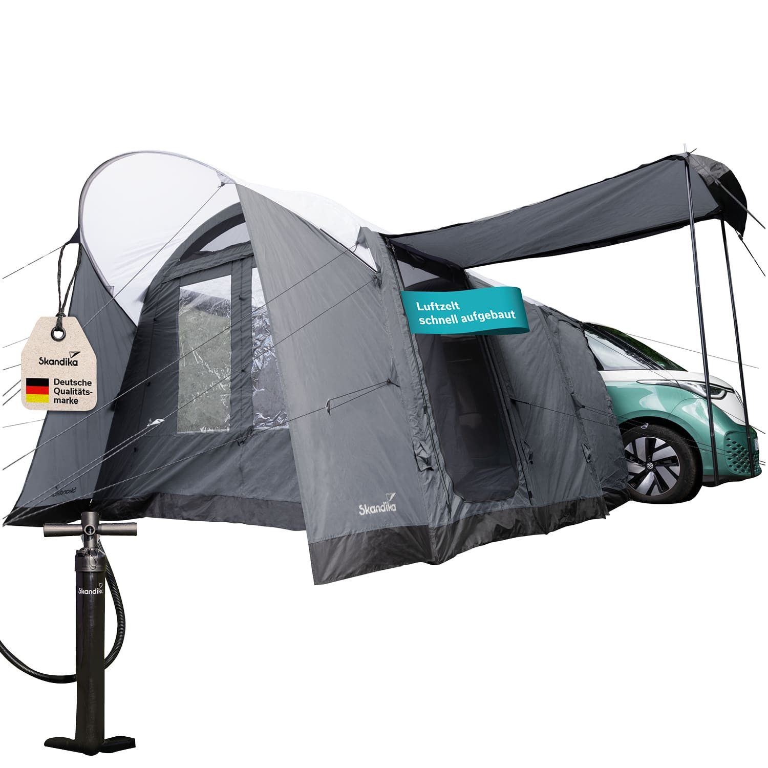 Skandika Vorzelt Vejers Air Protect, Eingenähter Zeltboden, 3 Hauptluftkanäle, Personen: 4 (Air-Rise-Technologie aufblasbares Gestänge, Tragetasche), Moskitonetz, freistehend, 2m Stehhöhe, wasserfest, 3000 mm Wassersäule