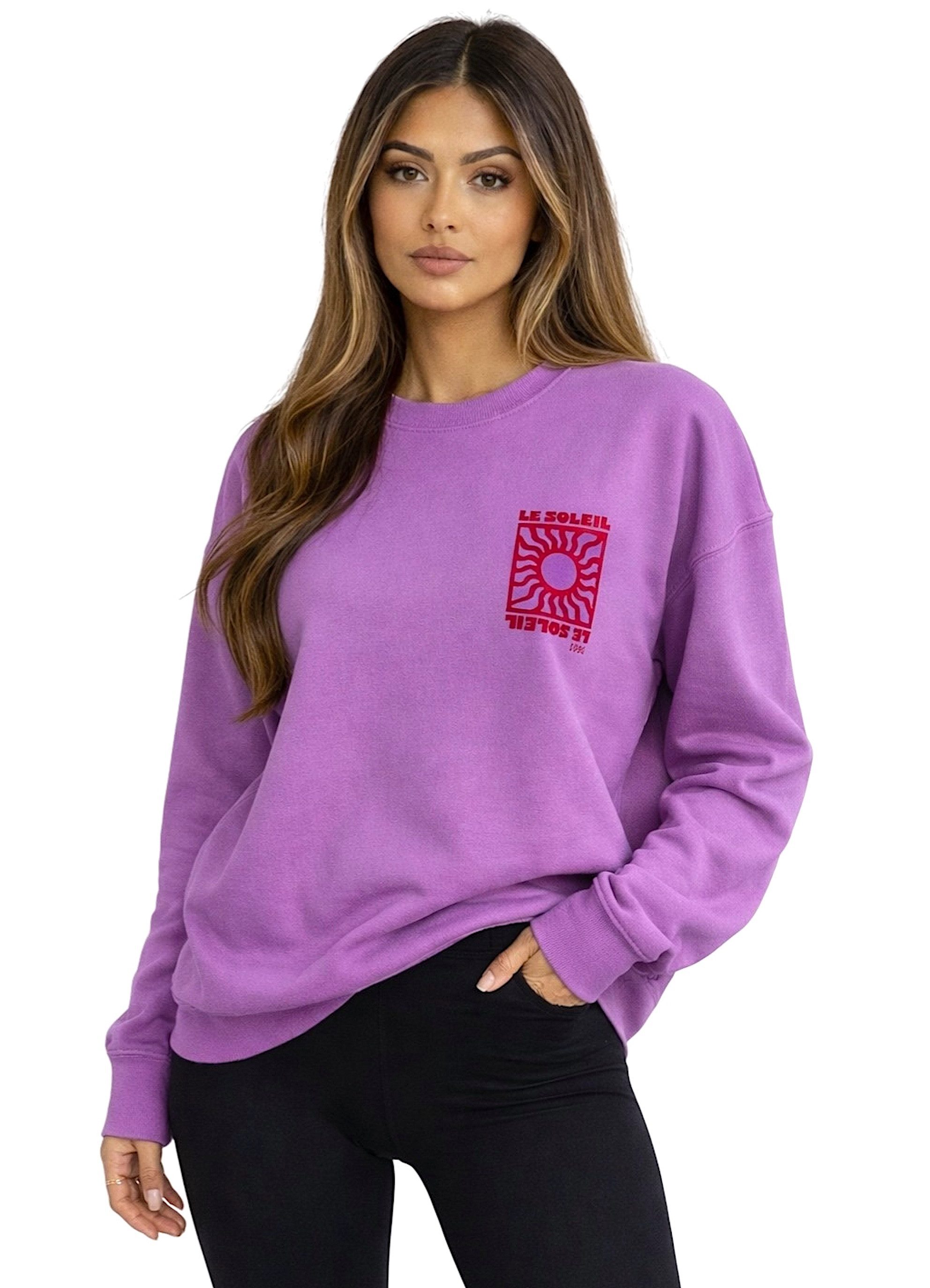 Worldclassca Longsweatshirt Worldclassca Oversized Sweatshirt "LE SOLEIL" Print Langarm Pullover Neue Kollektion - Stilvolle und gemütliche Casual Mode für Damen