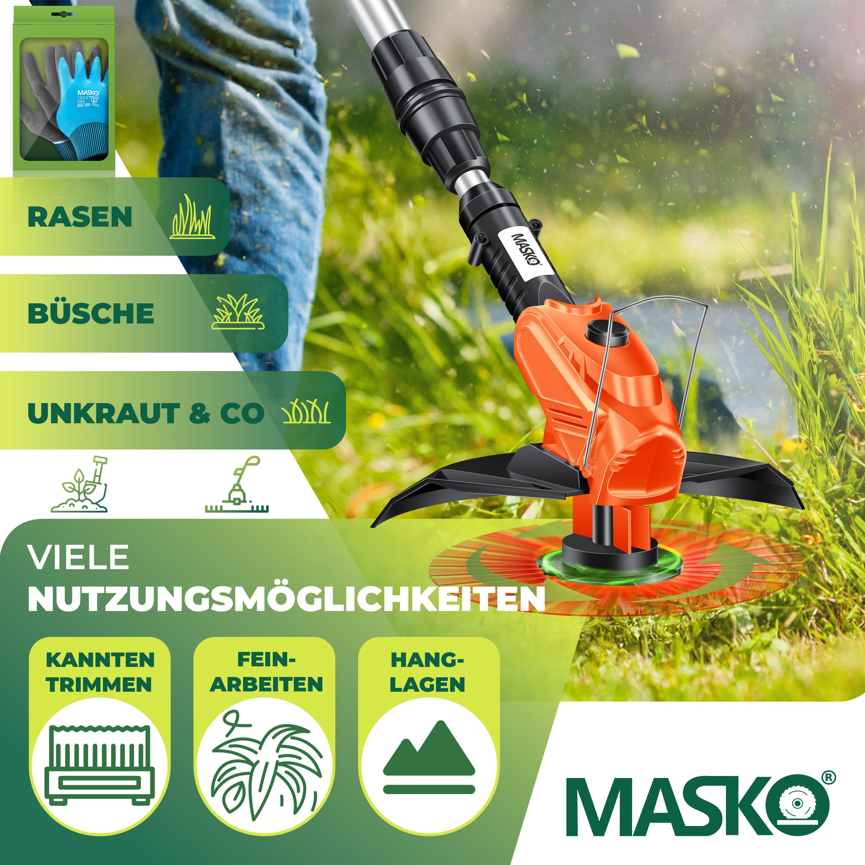 MASKO Akku-Rasentrimmer, Akku-Rasentrimmer mit 20 Li-Akku, günstig online kaufen