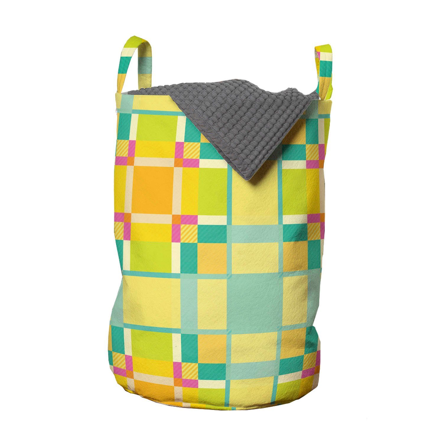 Abakuhaus Wäschesäckchen Wäschekorb mit Griffen Kordelzugverschluss für Waschsalons, Geometrisch Quadrate mit Rectangles