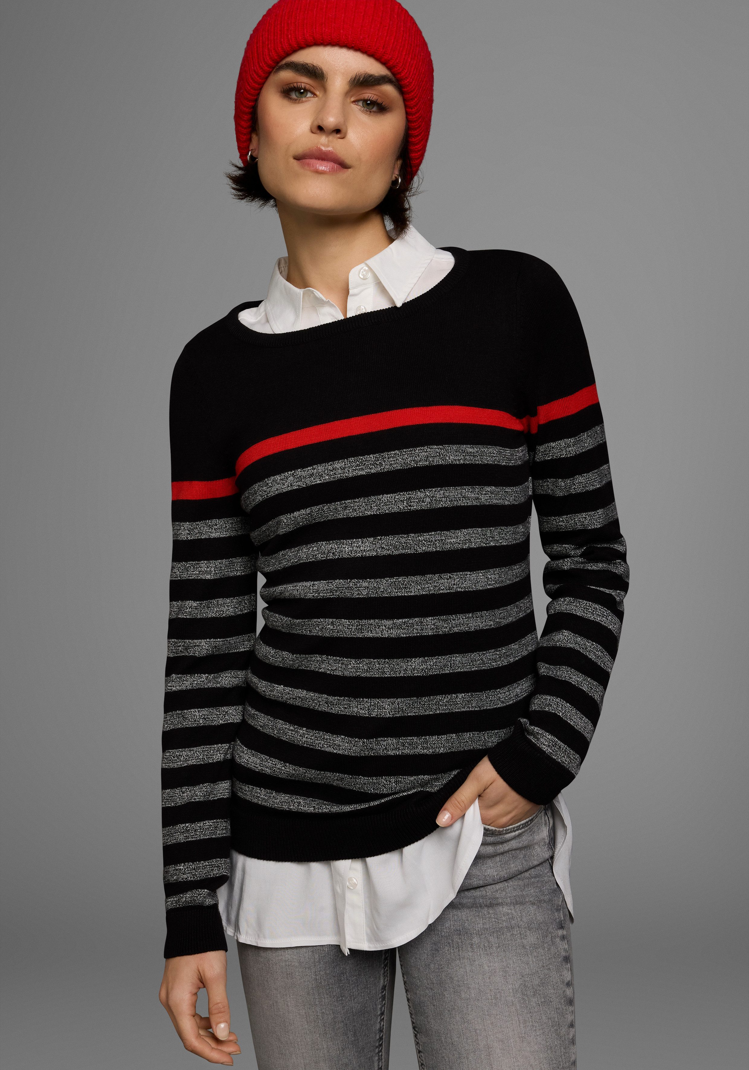 AJC Strickpullover mit modischen Kontraststreifen günstig online kaufen