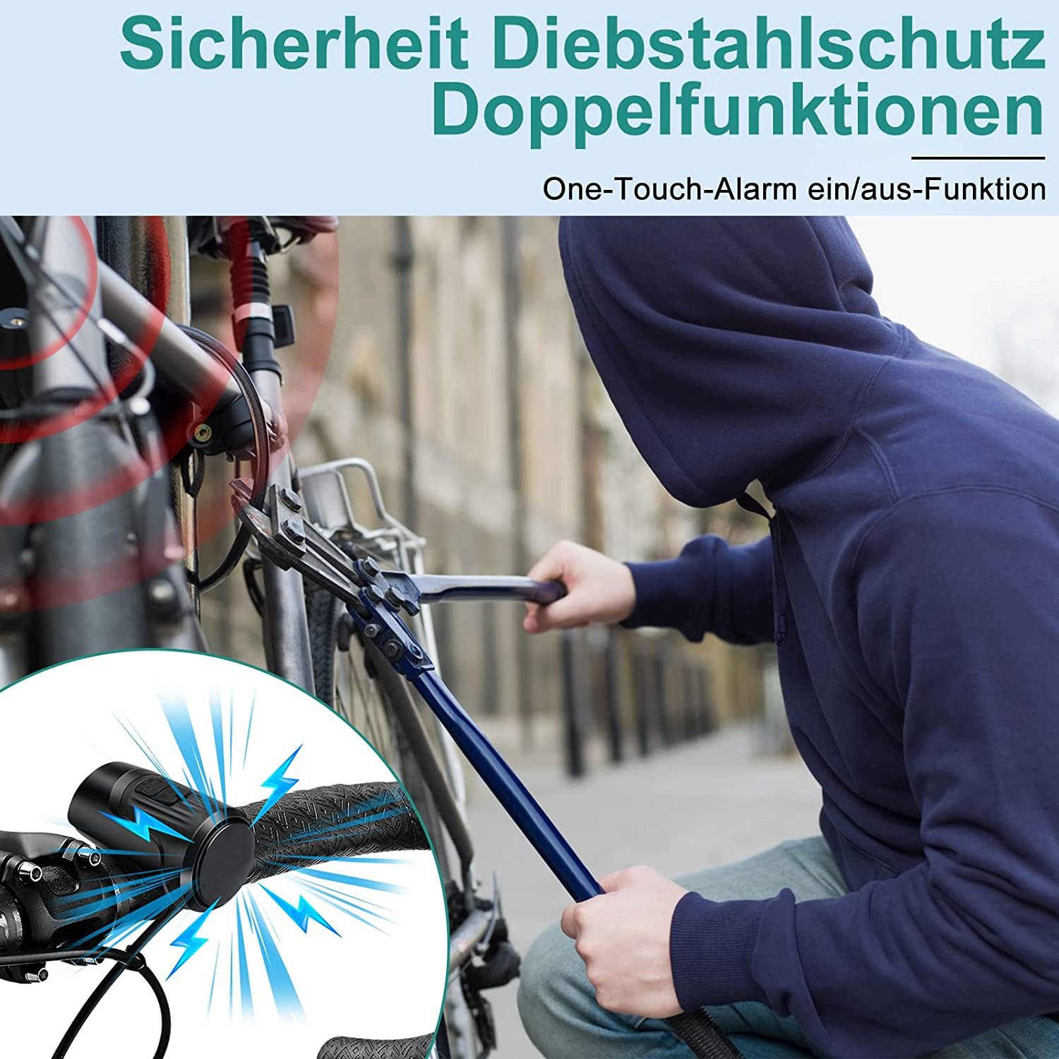 TUWENA Fahrradklingel Elektrisch Fahrradklingel, Fahrradhupe 120 dB Anti-Diebstahl-Alarm