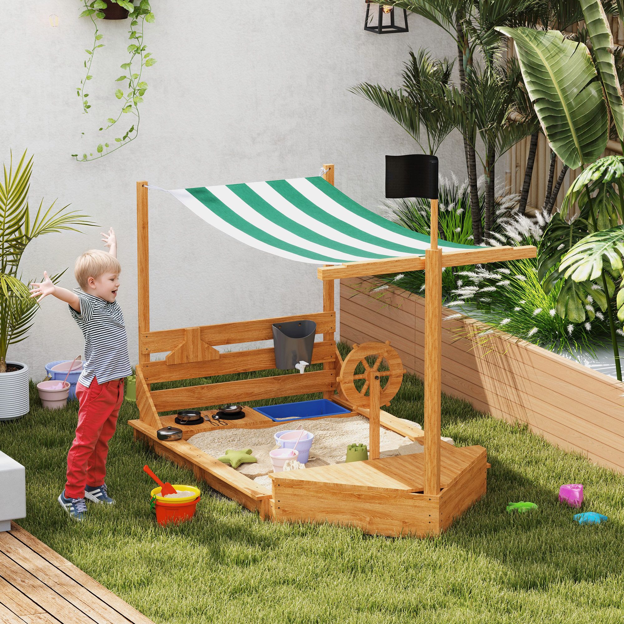 Outsunny Sandkasten Sandkiste mit Abdeckung im günstig online kaufen