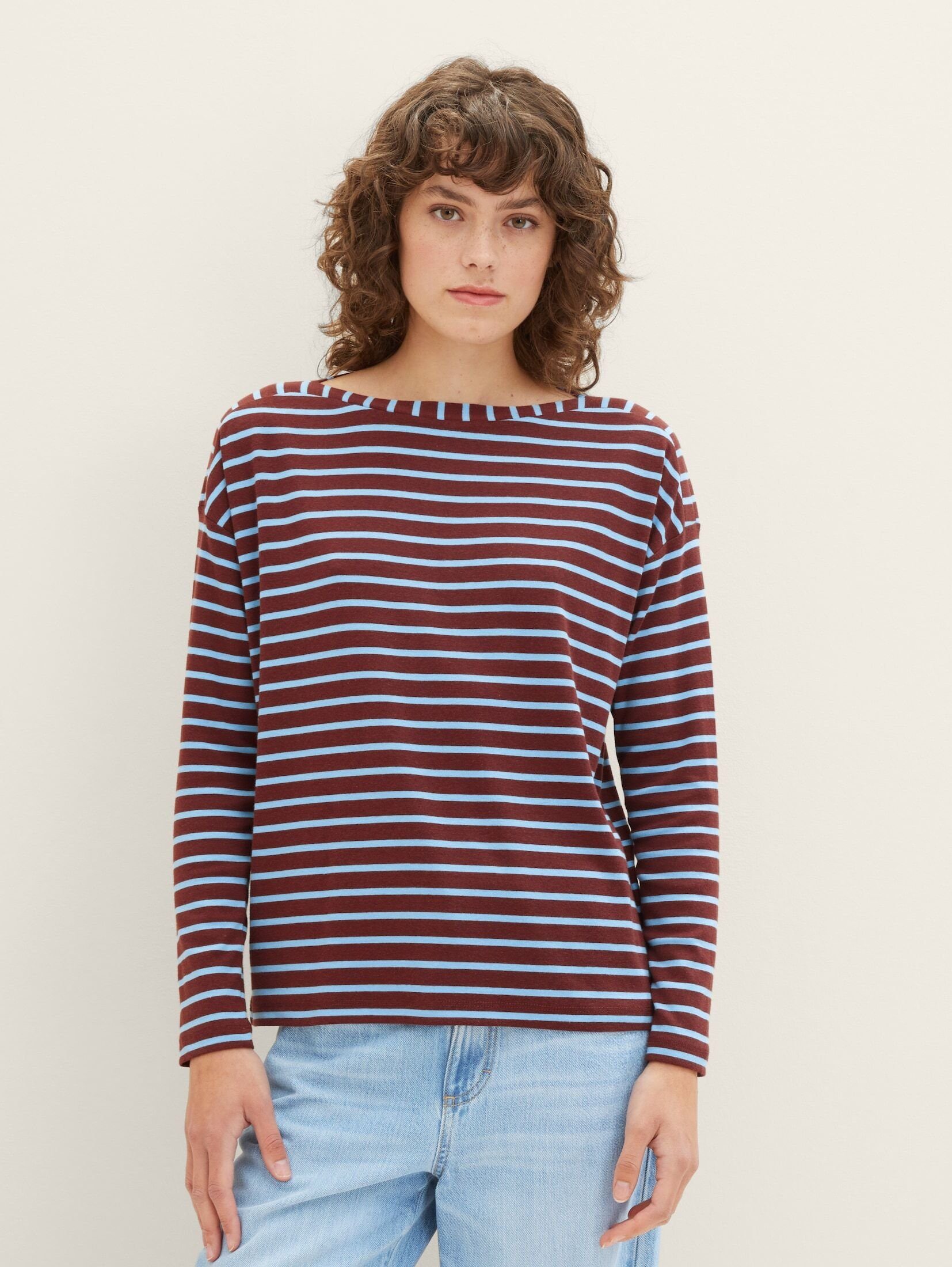 TOM TAILOR T-Shirt Langarmshirt mit Streifen brown blue stripe