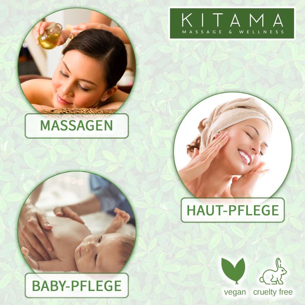 Kitama Massageöl Pure Natural - 100% natürlich & parfüm-frei, Pflege-Öl Körperöl vegan, Neutrales Massageöl