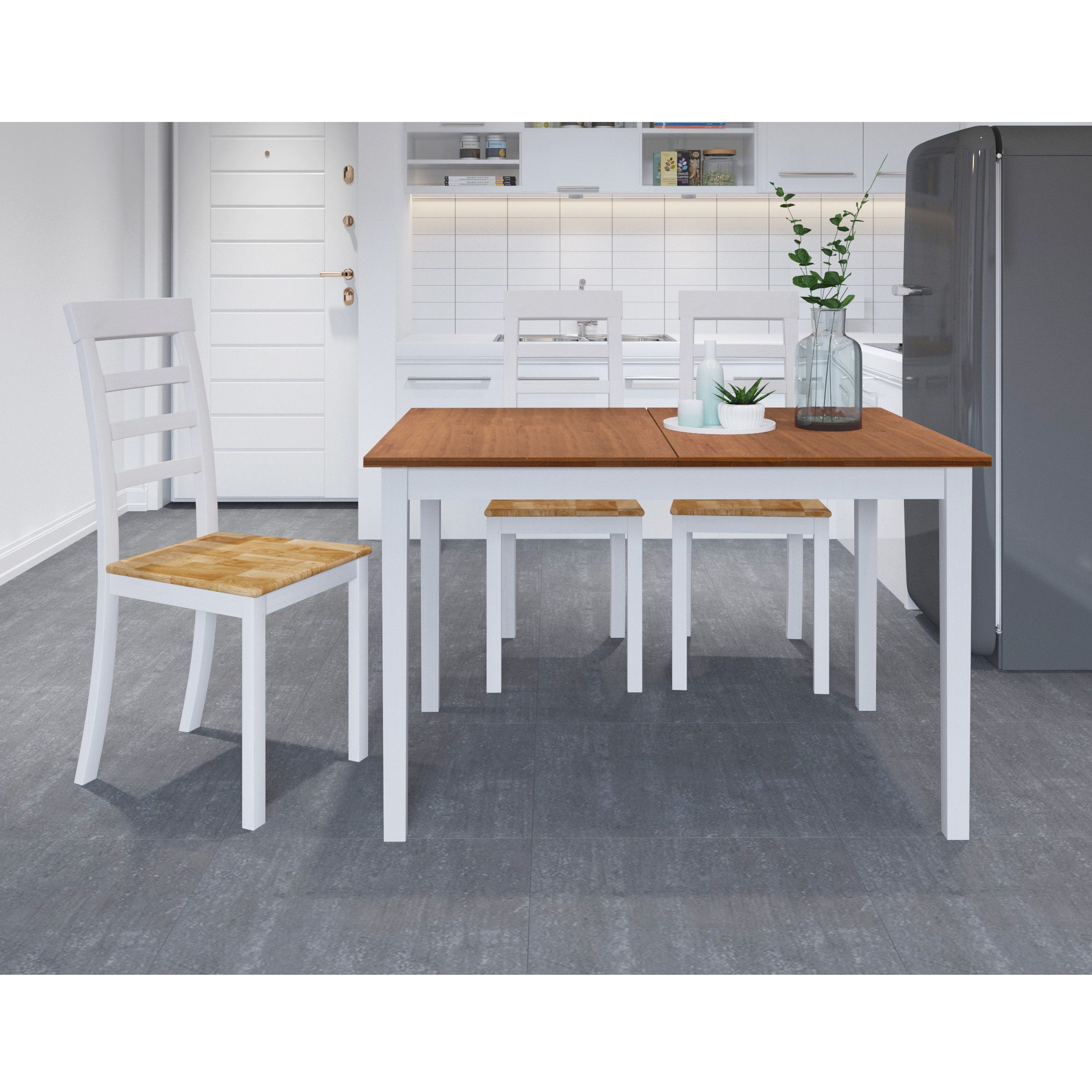 loft24 Essgruppe Marilyn, (Set, 5-tlg., 1 Tisch, 4 Stühle), Esstisch 120 cm, 4 Stühle, MDF, Landhaus Stil