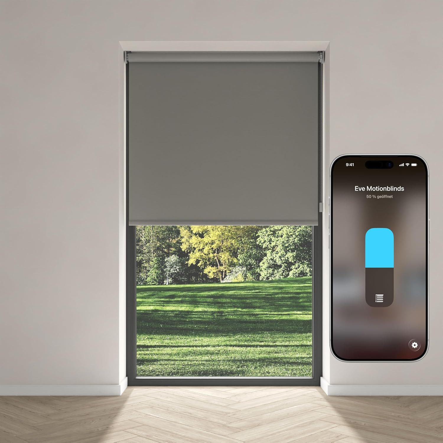 Elektro-Rollo, EVE, verdunkelnd, Wandmontage, Wandmontage, Eve Motionblinds (Matter) - Smartes elektrisches Innen-Rollo