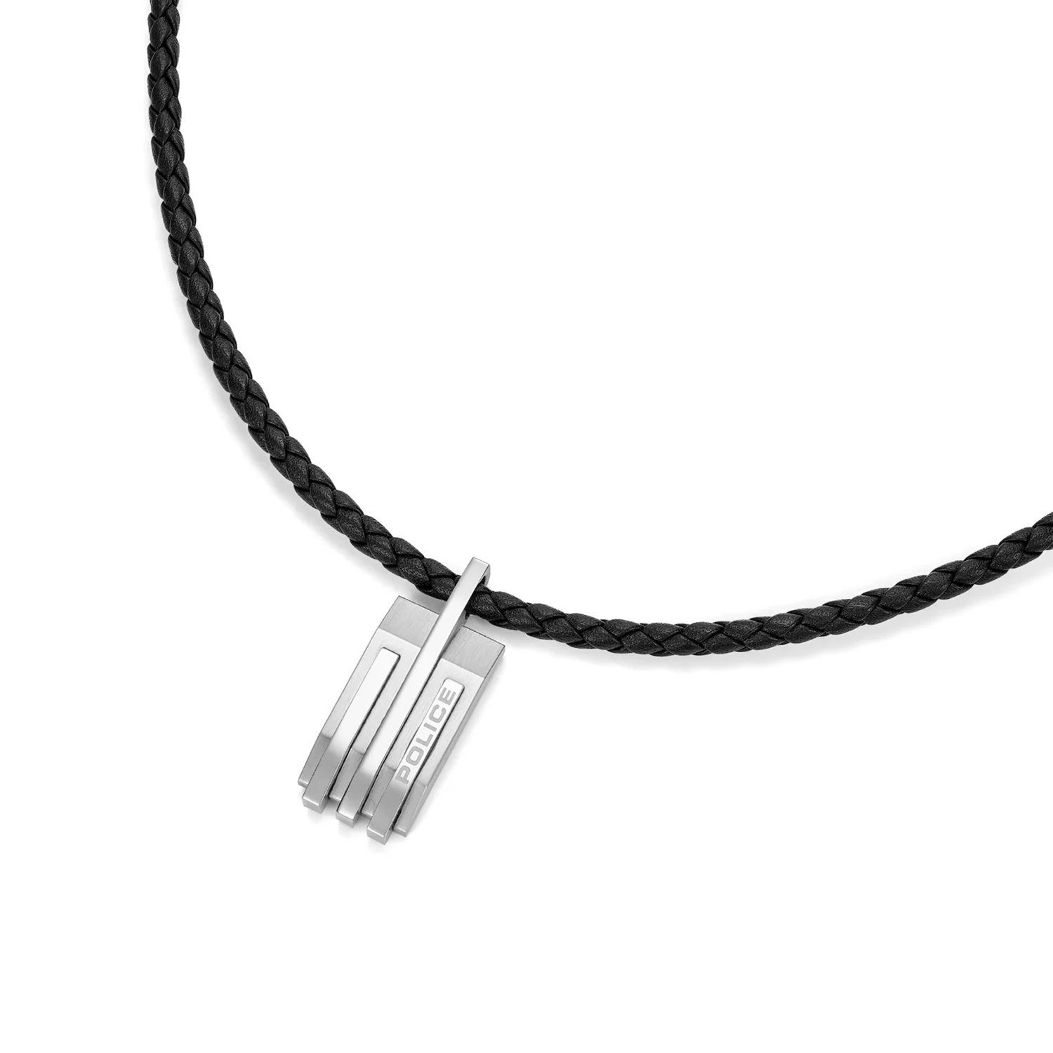 Police Kette mit Anhänger PEAGN0038101, für Herren Gripcord Leder Schwarz Edelstahl