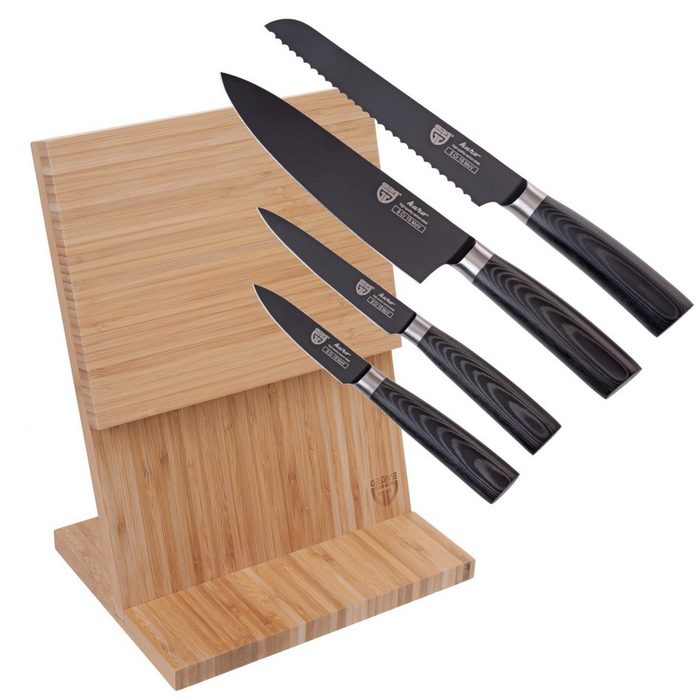GRÄWE Messerblock GRÄWE Messerhalter Bambus + 4-teiliges Kuro-Messerset