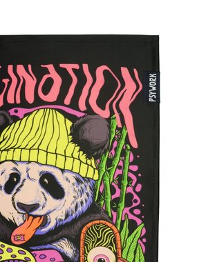 PSYWORK Poster PSYWORK Schwarzlicht Stoffposter Neon "Imagination Panda", 30x45cm, UV-aktiv, leuchtet unter Schwarzlicht