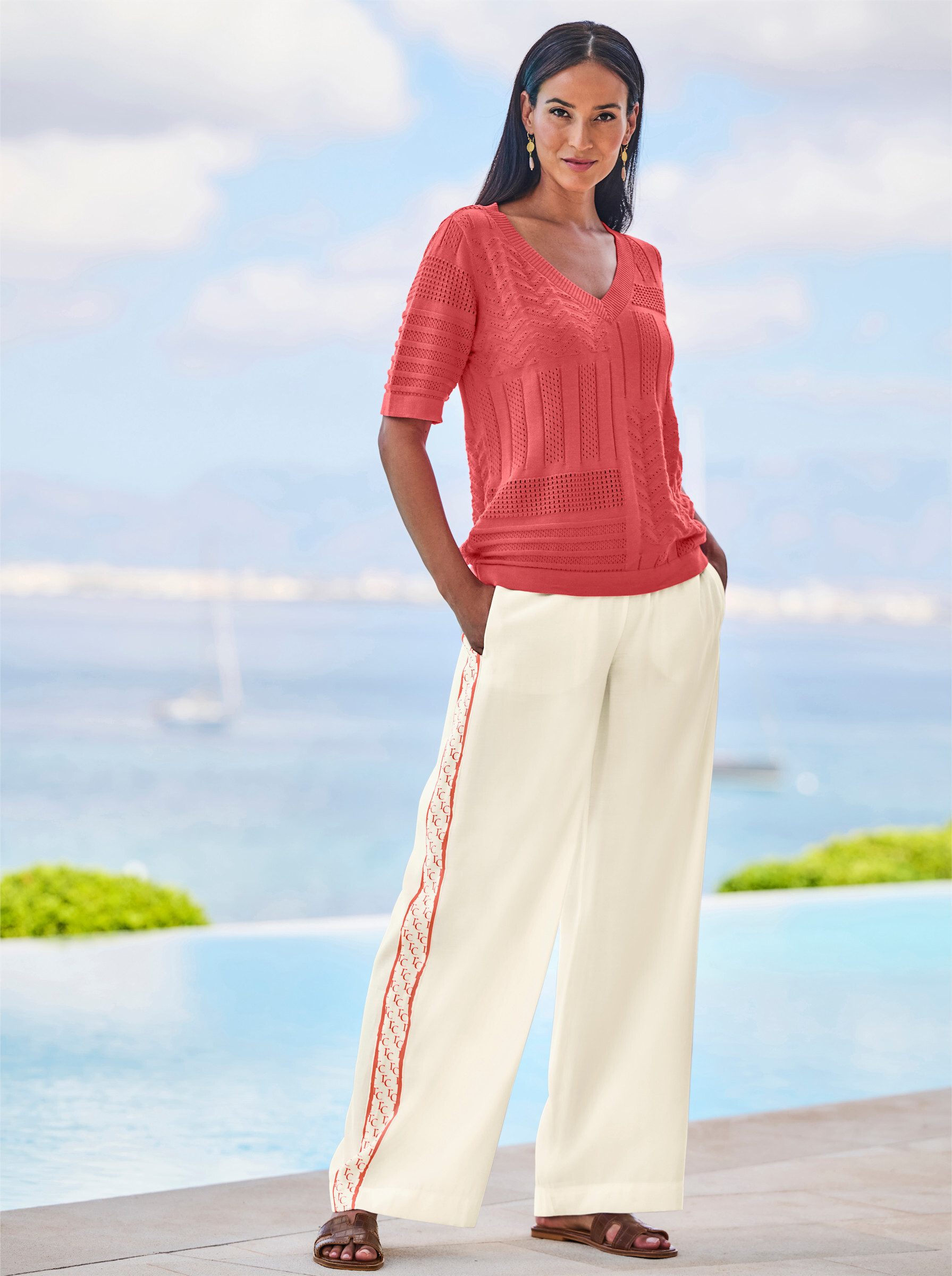 heine Strickpullover Ajour-Pullover Kurzarm Ajourstrick
