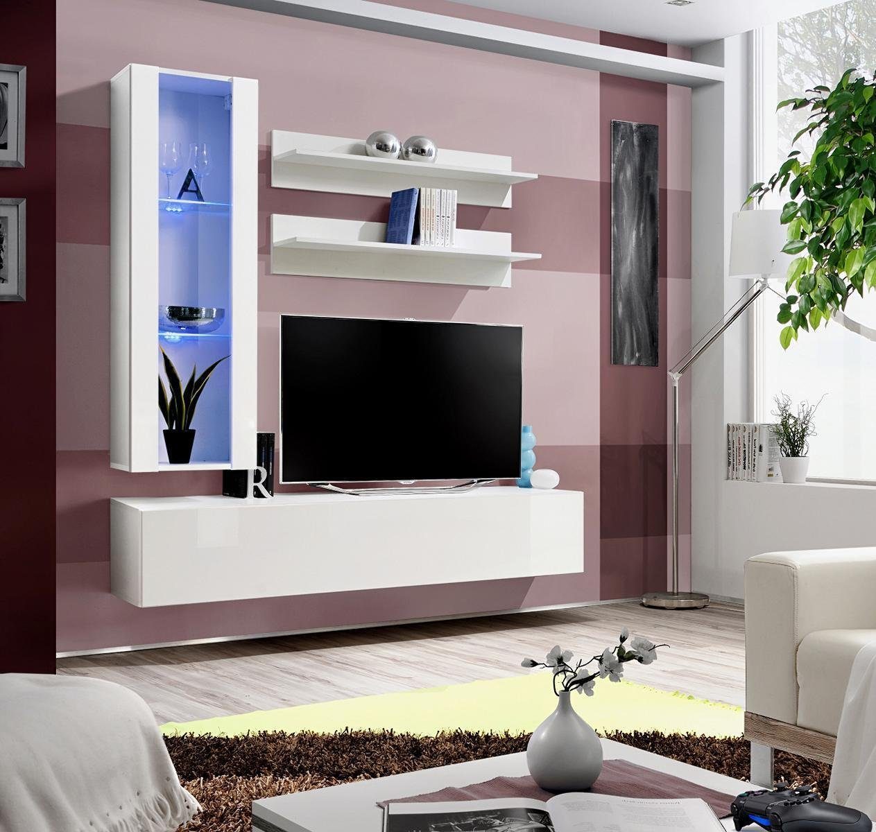 Made Wandregale), 1x Hänge tlg in (5-St., Ständer + Vitrine Wohnzimmer-Set Komplett + + 1x 4 JVmoebel TV-Ständer 2x Möbel Wohnwand Designer Set TV 1x Einrichtung Lowboard, Europa