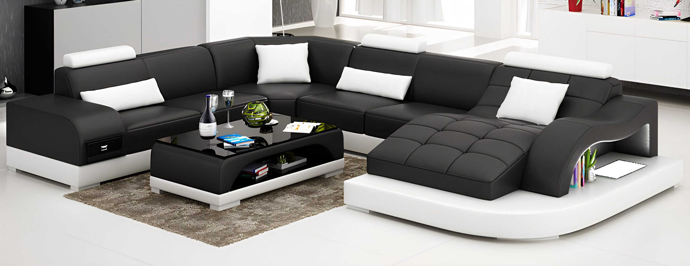 Xlmoebel Wohnlandschaft Beleuchtetes Ledersofa in modernem Design für gemütliche Abende, Hergestellt in Europa