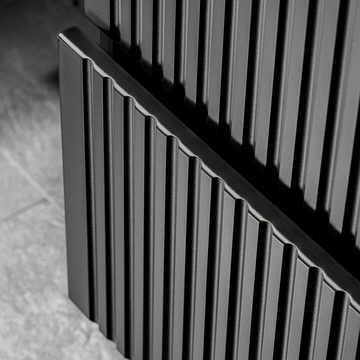 Lomadox Badmöbel-Set ADELAIDE-56-BLACK, (Spar-Set, 2-St), schwarz Rillenoptik 120cm Waschtisch Unterschrank Waschbecken Spiegel