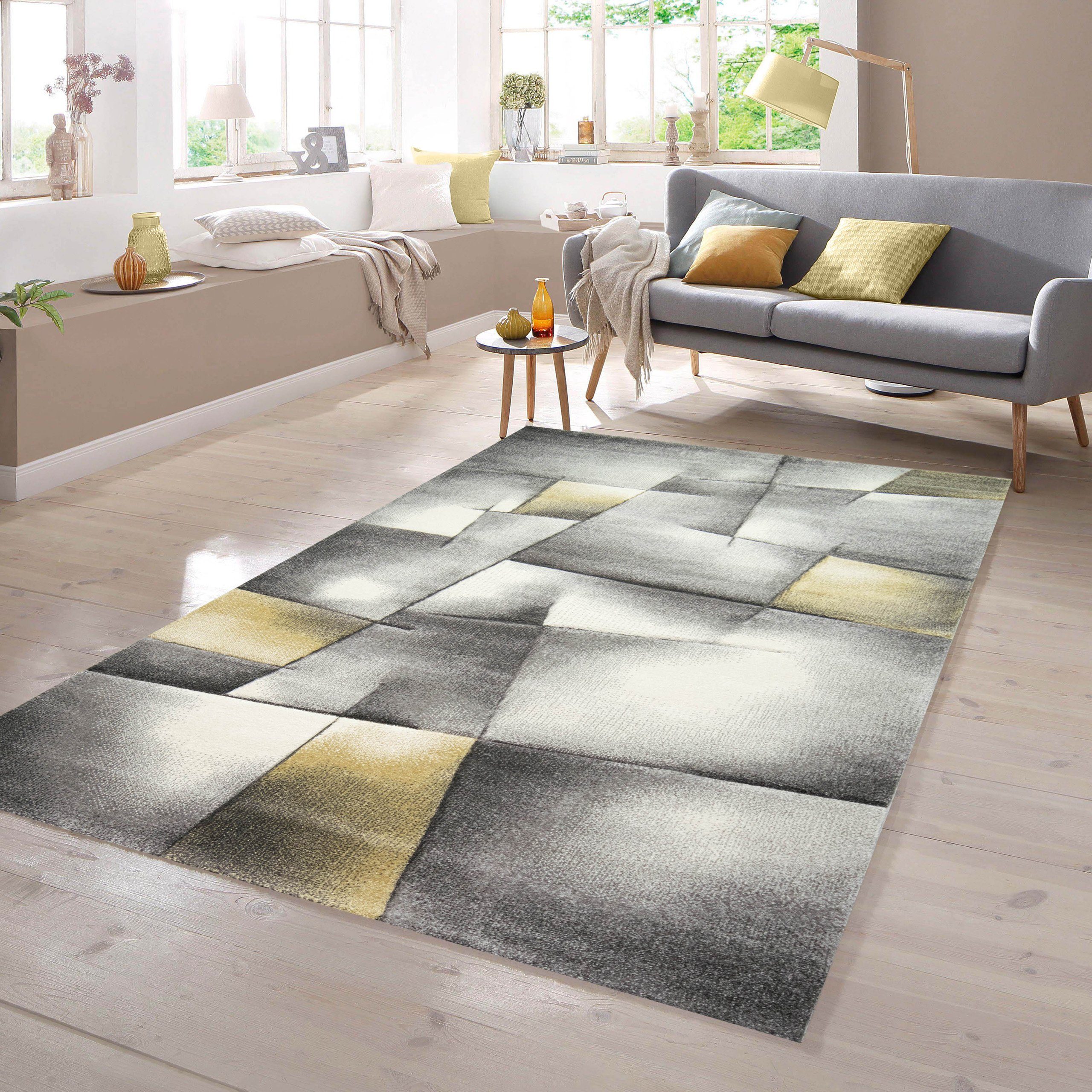 TeppichHome24 Teppich Teppich Kurzflor in pastell gelb grau, rechteckig
