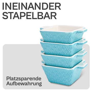 Praknu Auflaufform »Mini Auflaufform 4er Set blau«, Keramik, Für 1 Person - Keramik - Ineinander Stapelbar - Backofenfest - Spülmaschinengeeignet