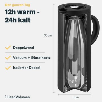 SILBERTHAL Isolierkanne für Kaffee und Tee, 1 l, (24H kalt), aus Edelstahl, Glaseinsatz