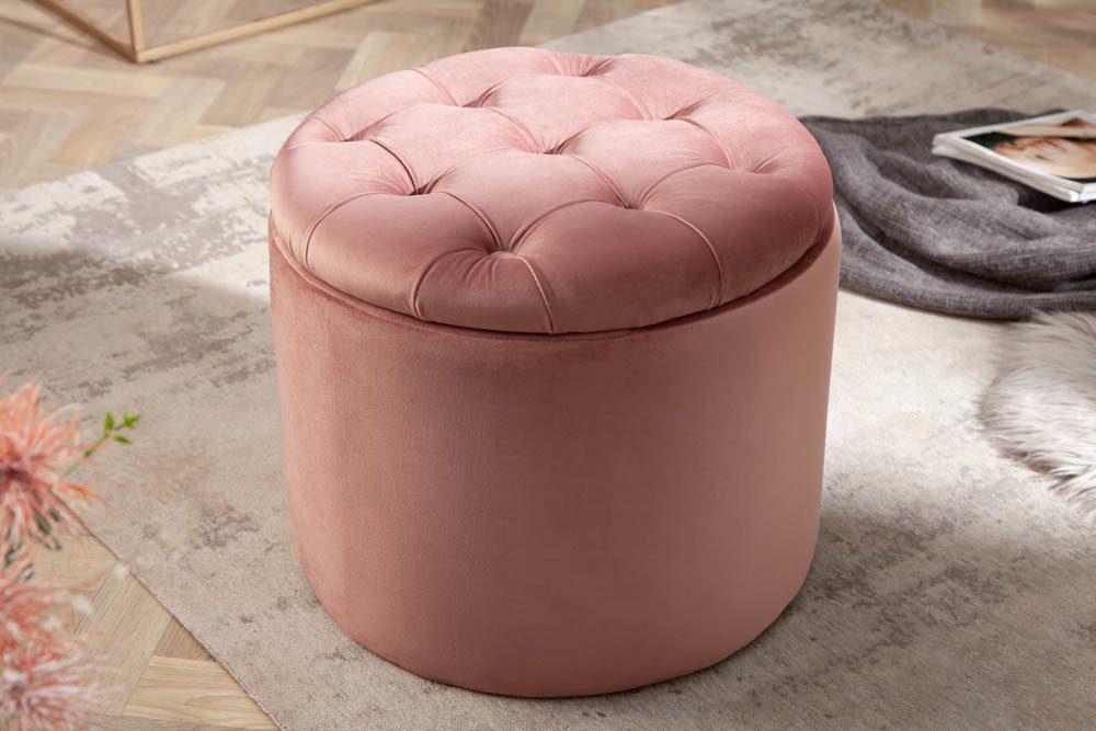 riess-ambiente Hocker MODERN BAROCK 50cm altrosa, Wohnzimmer · Samt · mit Stauraum · Aufbewahrungkorb