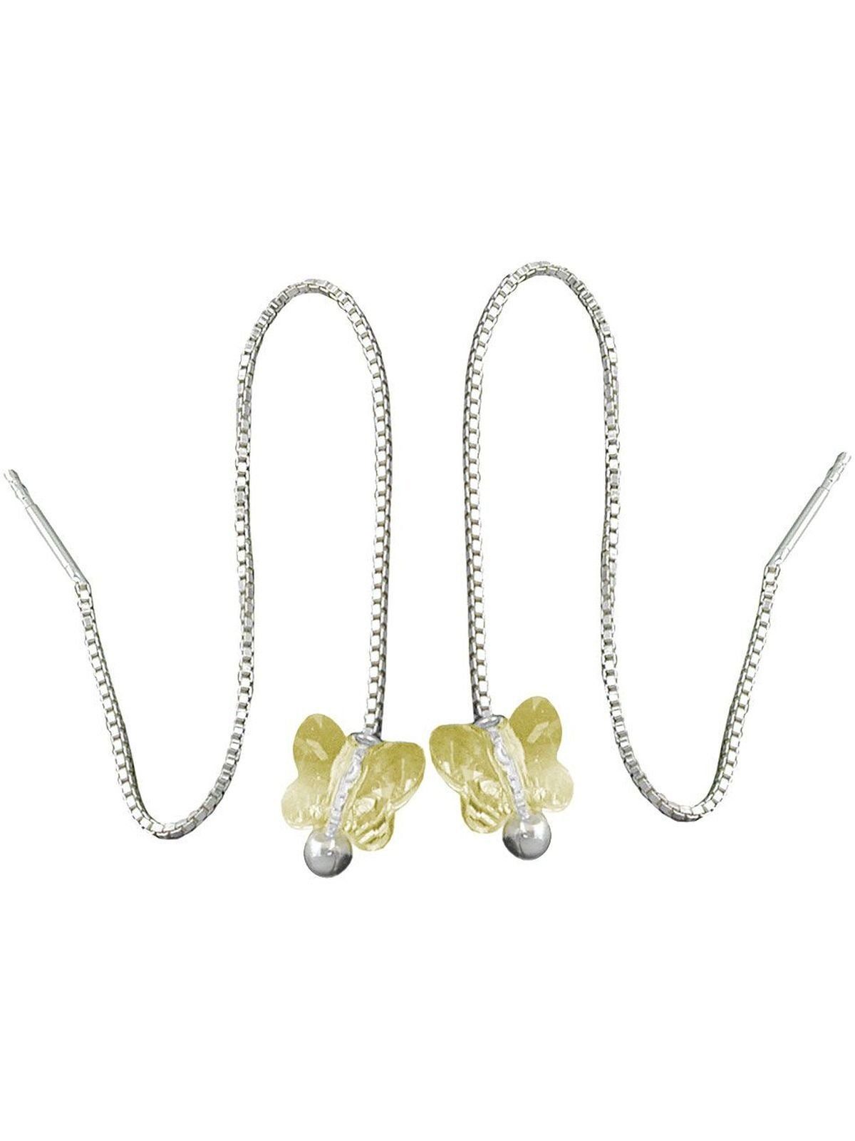 Gallay Paar Ohrhänger Ohrring Ohrhänger 115x8mm Schmetterling Glasstein hellgelb Silber 925 (1-tlg)