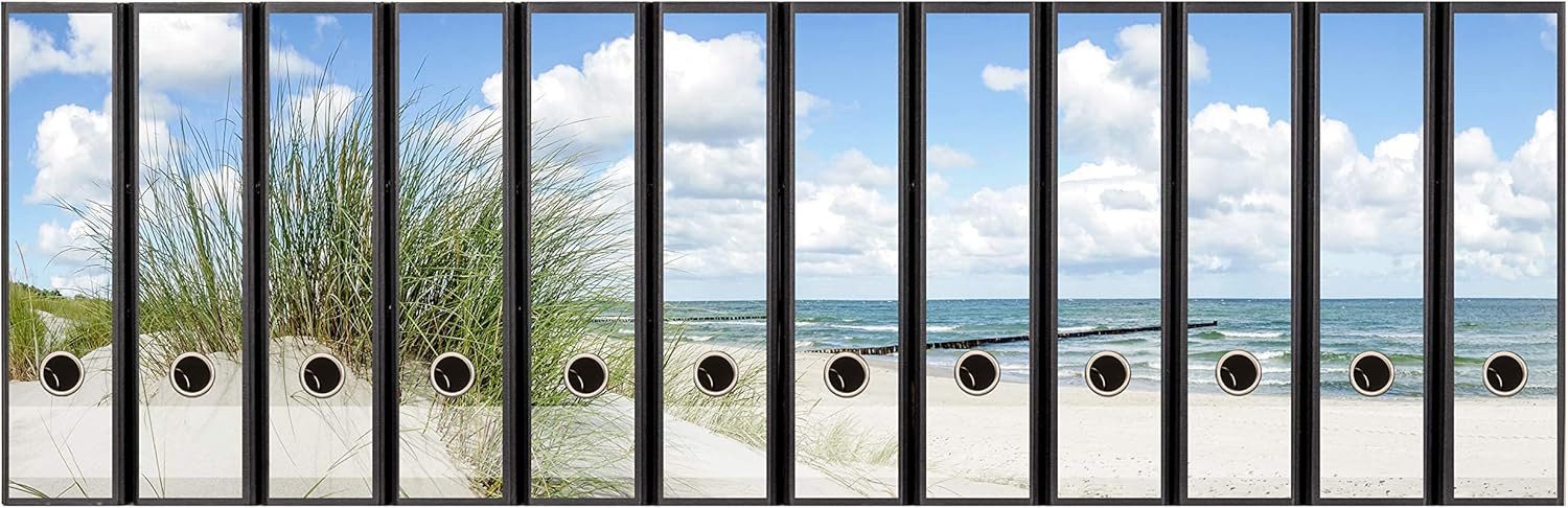 codiarts.® Aktenordner Rückensticker für 9 oder 12 breite Ordner - Motiv: DÜNE STRAND MEER, zum Beschriften