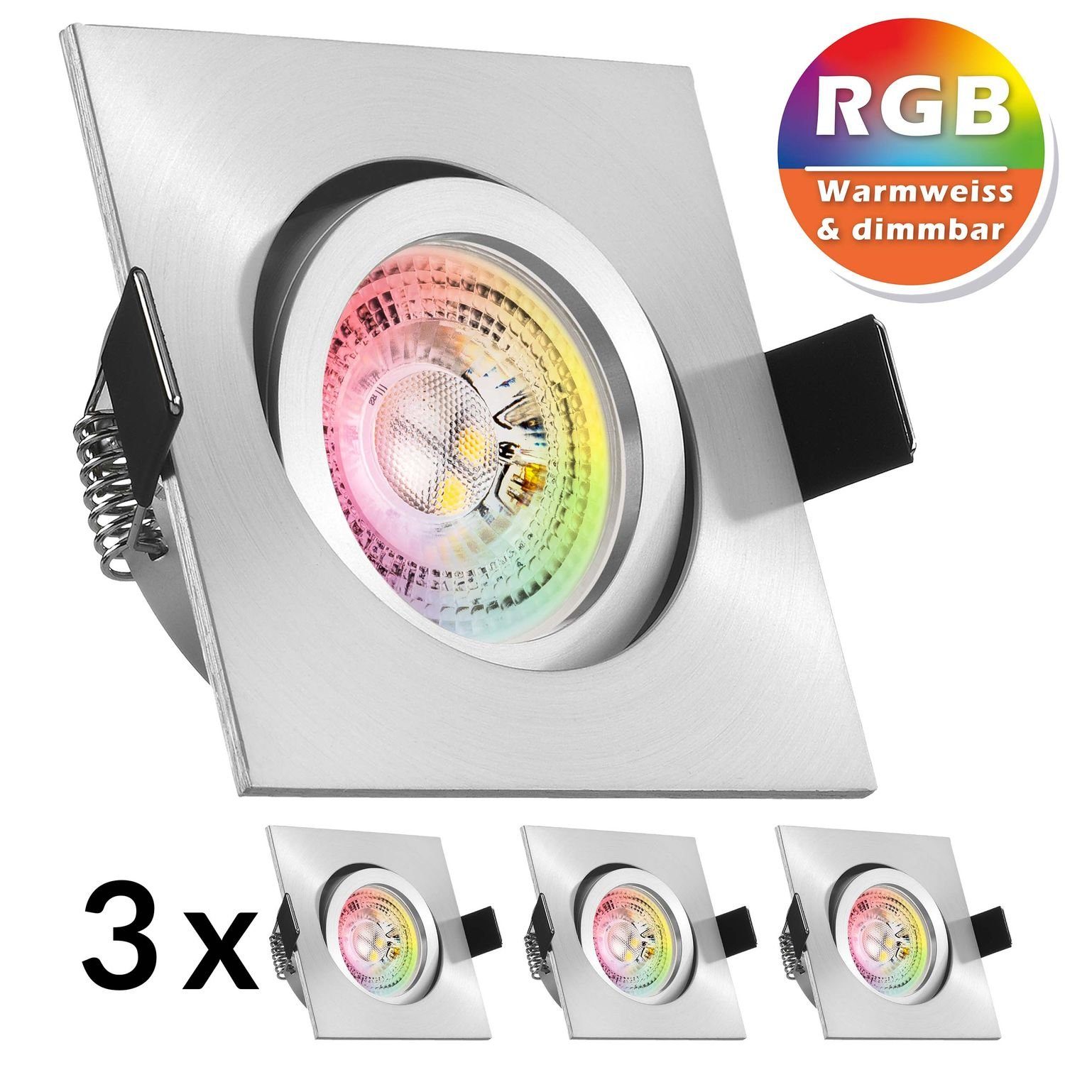 LEDANDO LED Einbaustrahler aluminium GU10 Einbaustrahler in L matt mit von LED RGB 3W LED Set 3er