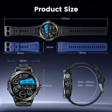 NONGAMX Smartwatch (1,54 Zoll, Android, iOS), Uhren Fitnessuhr Armbanduhr Runde Uhr Männer mit Blutdruckmessung