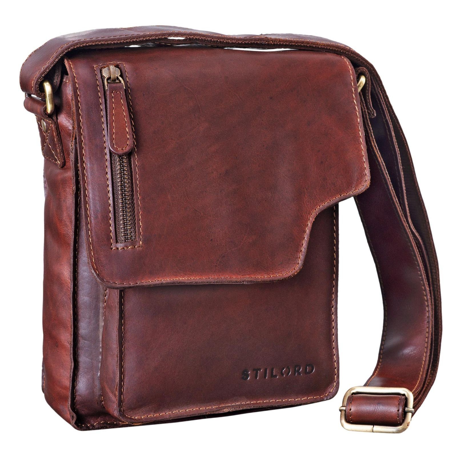 Männer - Umhängetasche klein STILORD Messenger cognac Leder "Pete" Bag dunkelbraun