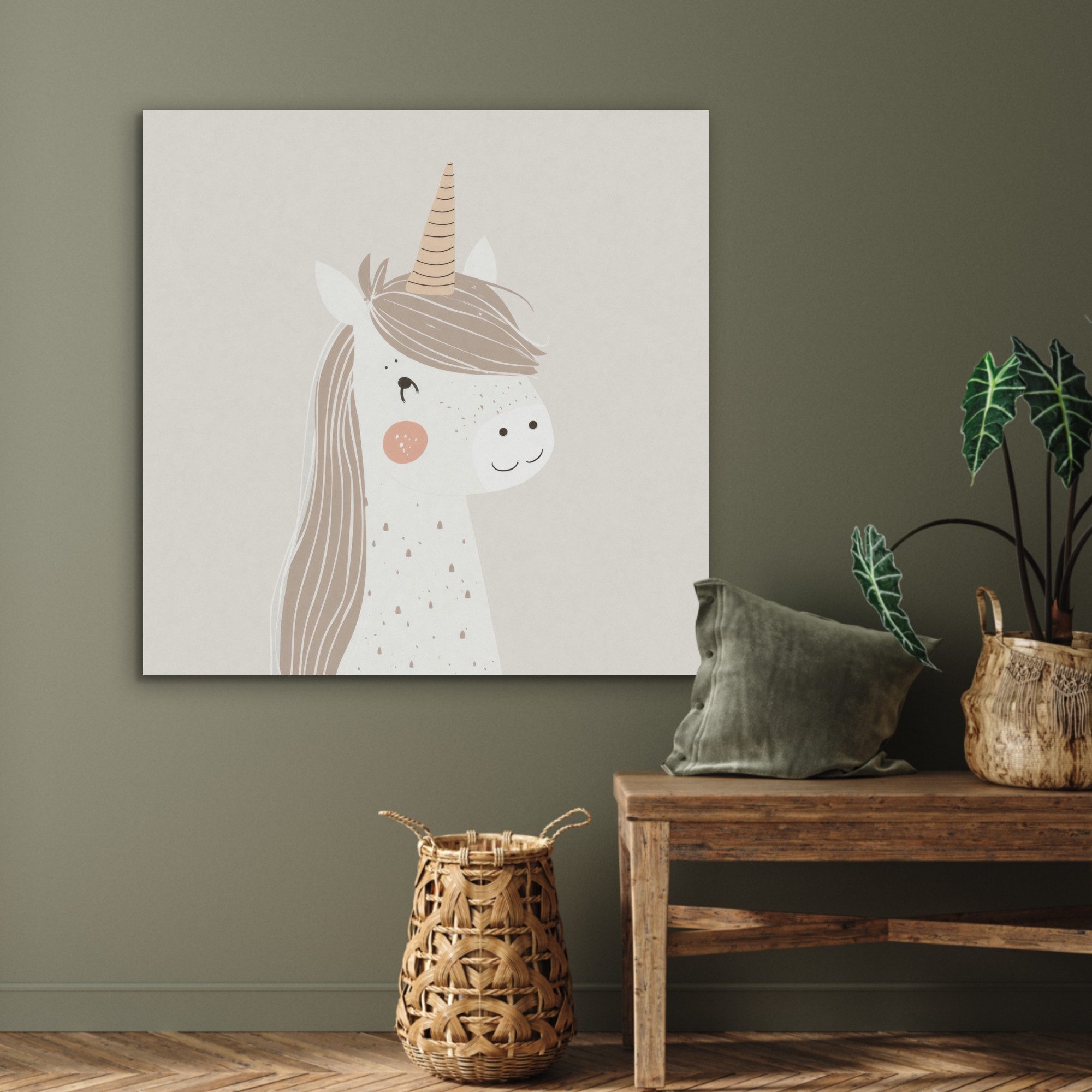 MuchoWow Gemälde Einhorn - Pastellfarben - Einhorn, Fotodruck (1 St), Akustikbilder PET-Filz, Wandpaneele, Akustikpaneele 90x90 cm