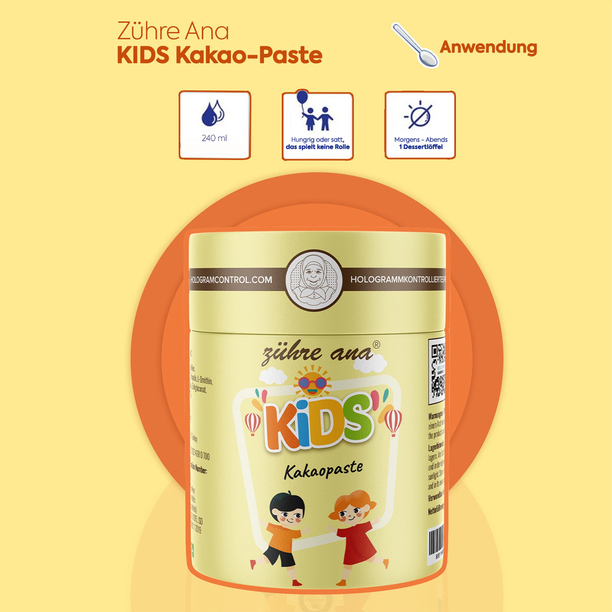 Zühre Ana® Kinder Kakao Paste-Gelée Royale, Melasse, Honig Multivitamin für Kinde Paste, 240 g, Kakaomasse für Kinder - Appetitverstärker Vitamine für Kinder