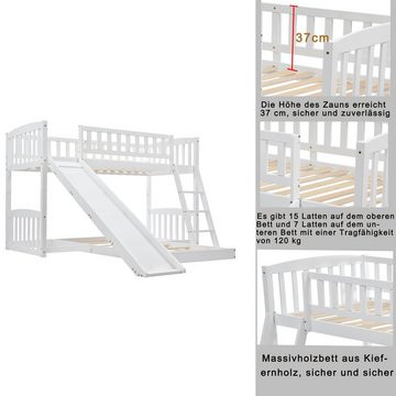 Flieks Etagenbett, Hochbett Kiefernholzbett Kinderbett mit Rutsche 90x200cm