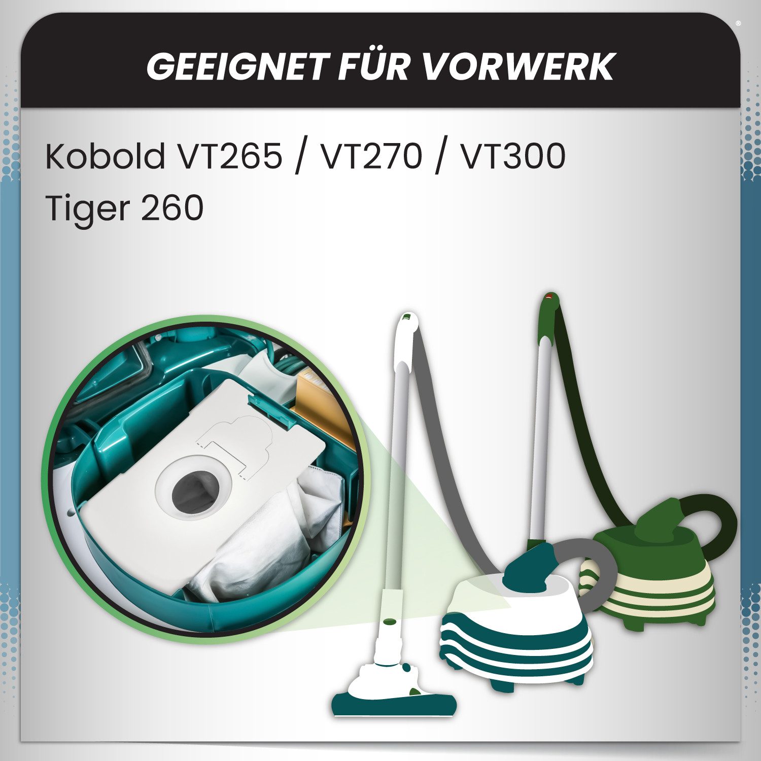 McFilter Staubsaugerbeutel 5 Stück oder 10 Stück, passend für Vorwerk Tiger VT260, Kobold VT265, VT270, VT300, 5 St., Alternative zu FP260