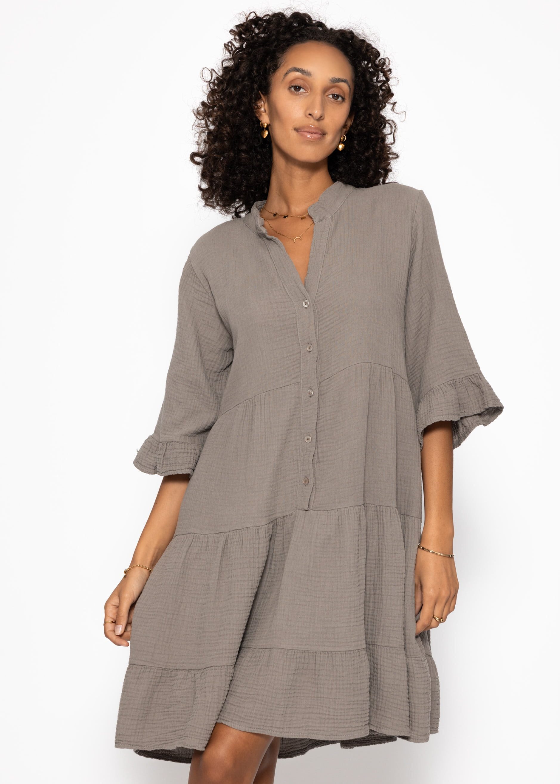 SASSYCLASSY Minikleid Musselin Kleid mit Volants für Damen Oversize Kleid a günstig online kaufen