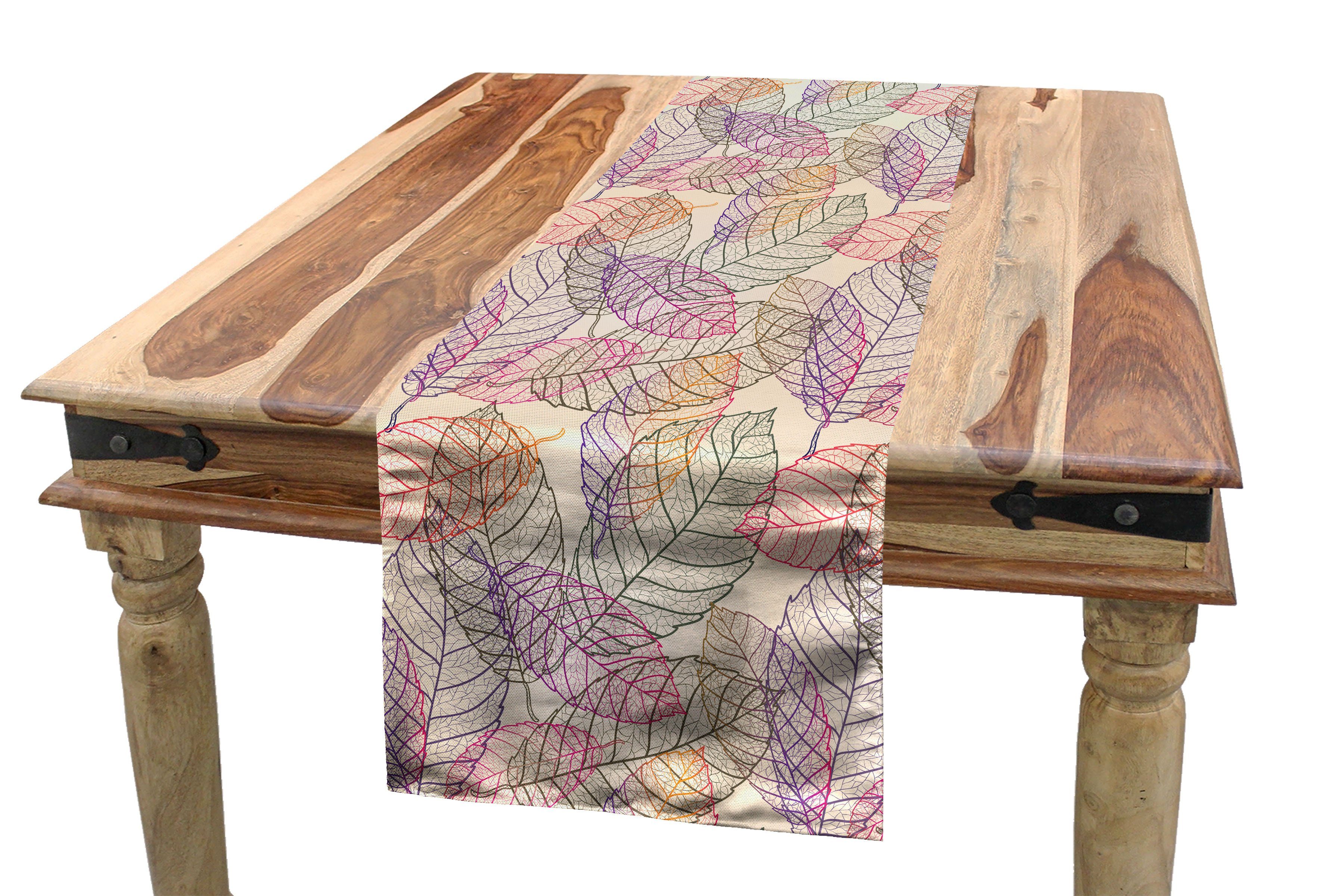 Abakuhaus Tischläufer Esszimmer Küche Rechteckiger Dekorativer Tischläufer, Gedämpfte Farben Romantische Fallen Leaves