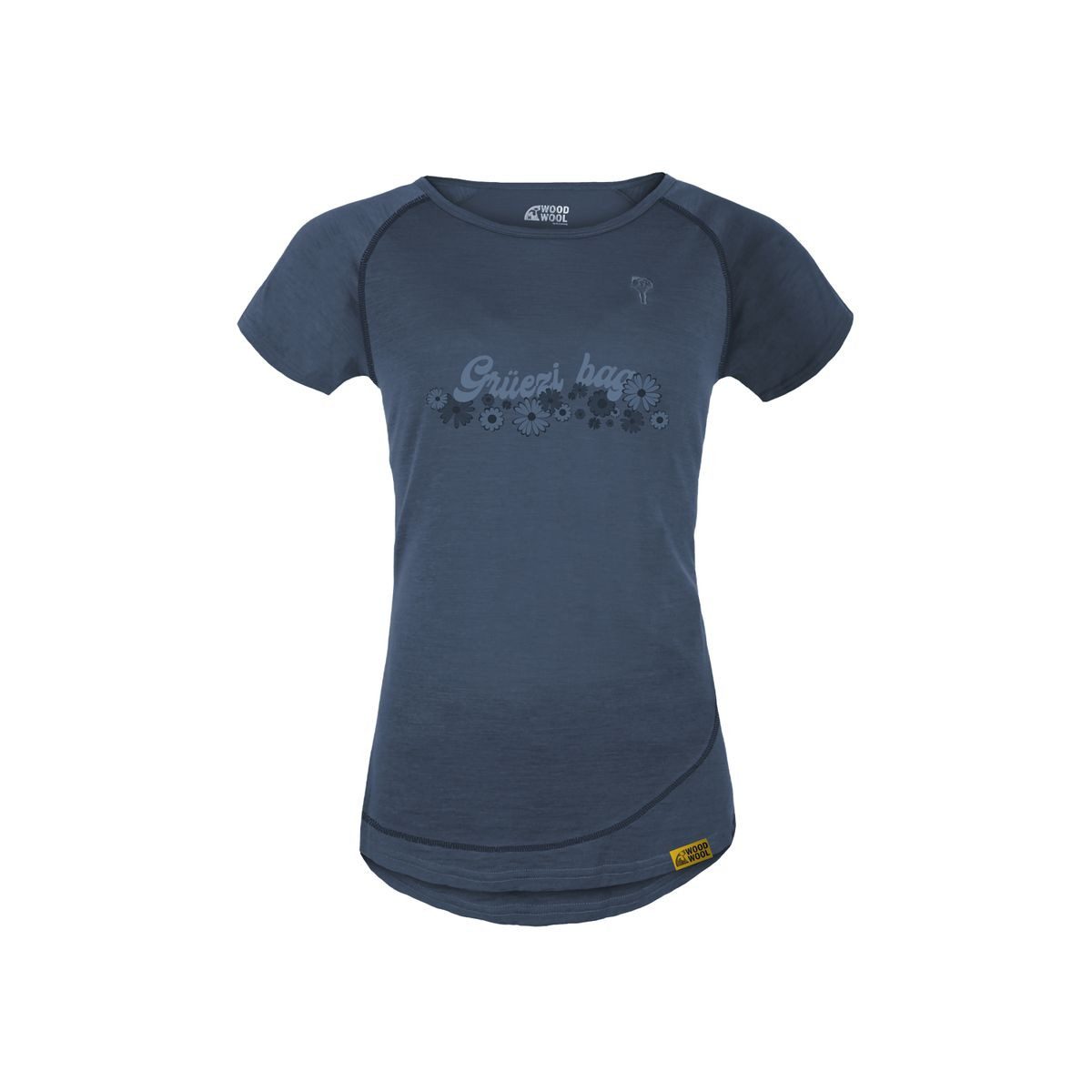 Grüezi bag Kurzarmshirt Woodwool T-shirt Lady Uhura Flowerpower Vielseitiges Outdoor-T-Shirt aus Merinowolle und Holzfasern, ideal
