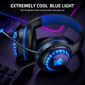 Pacrate Gaming-Headset (Filtert Umgebungsgeräusche heraus, Mit Kabel, Headset mit Mikrofon, Noise Cancelling PS5 Headset mit LED Lichter)