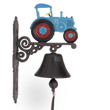 Moritz Gartenfigur Glocke Traktor Trecker blau, (Wandglocke), Gusseisen Türglocke Wandglocke Glocke Klingel Gong Antik Landhaus