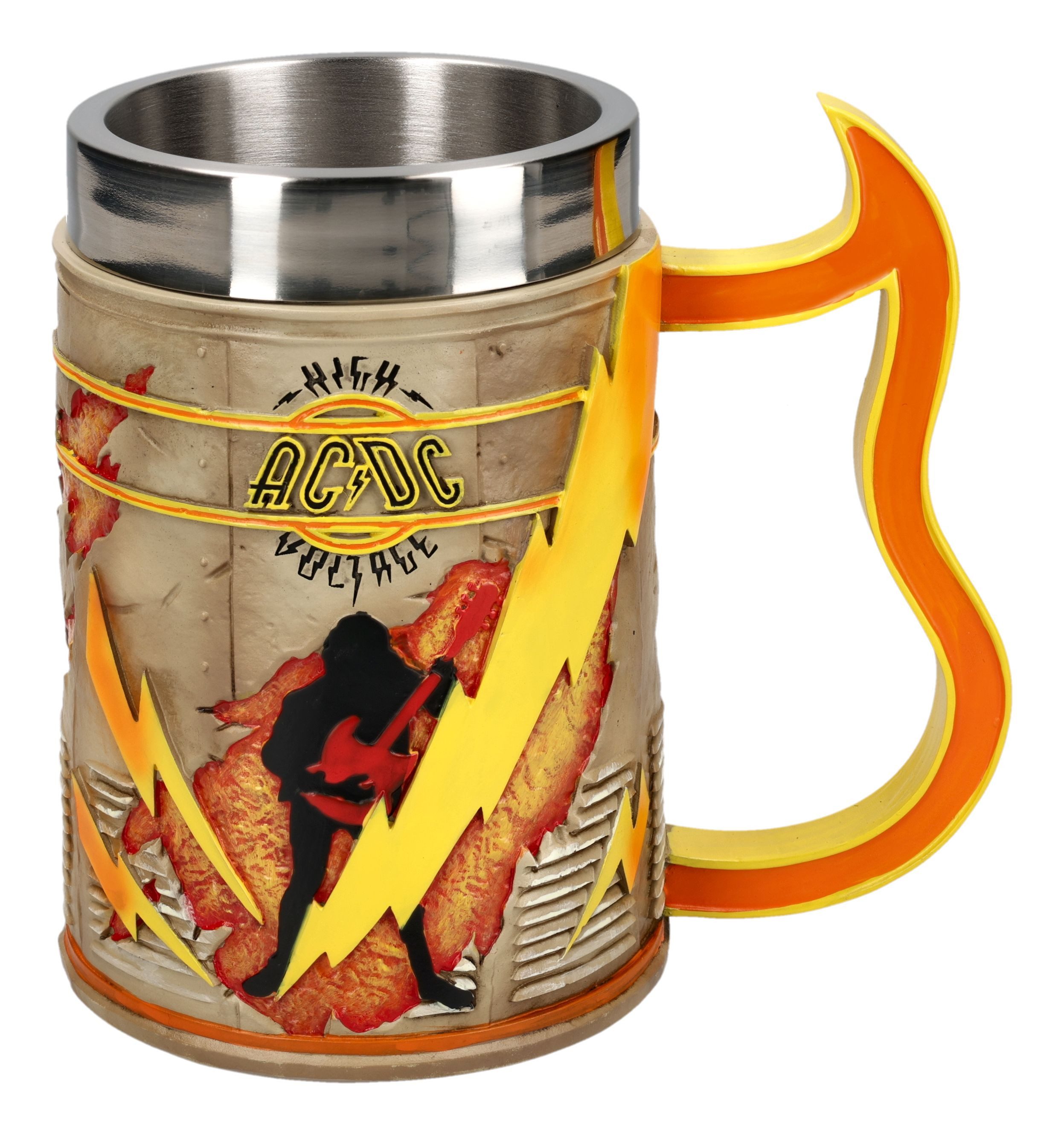 Figuren Shop GmbH Bierkrug High Voltage Bierkrug – AC/DC Sammlerstück Krug 600 ml Dekoration, Kunststein (Polyresin), Edelstahl