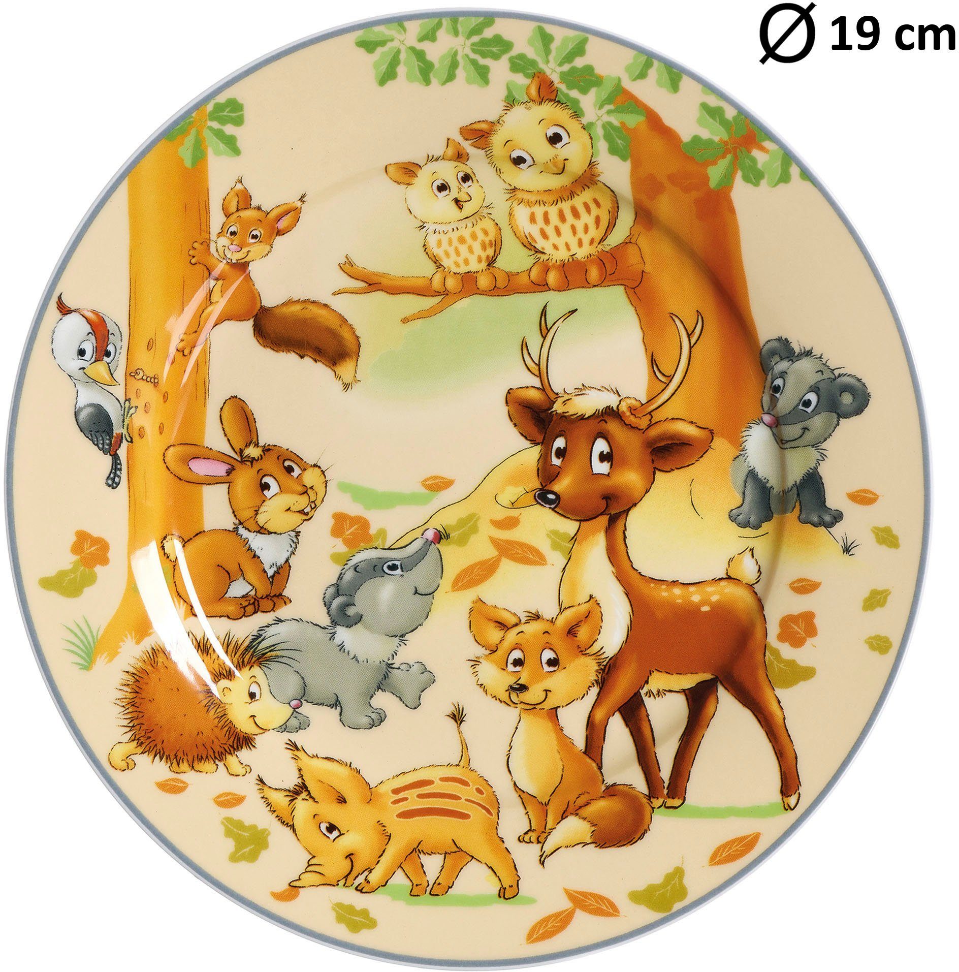Ritzenhoff & Breker Kindergeschirr-Set Waldtiere (10-tlg), 1 Personen, Edelstahl, Glas, Porzellan, mit Besteck und Trinkgläsern