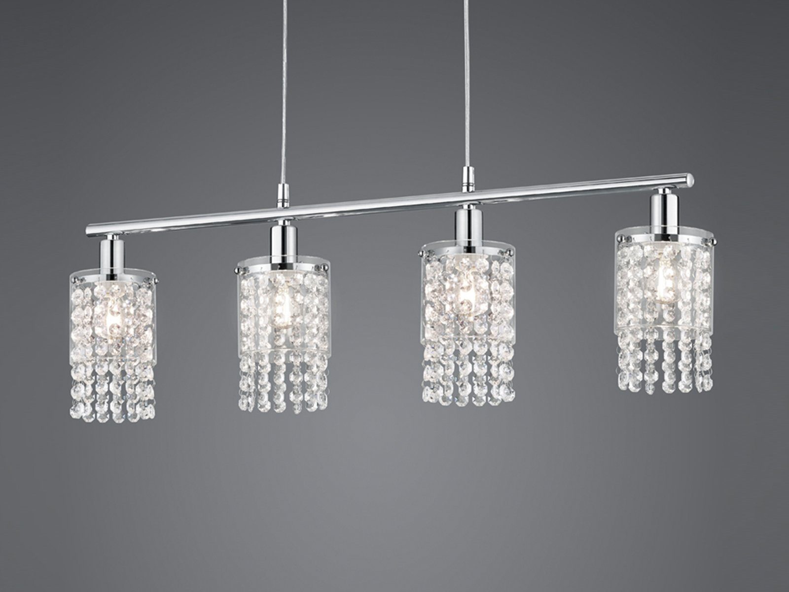 Reality Leuchten LED Pendelleuchte, Dimmfunktion, LED wechselbar, in 3 Stufen dimmbar über Lichtschalter, Warmweiß, ausgefallene mit Kristall-Behang hängend über-n Esstisch, B: 80cm