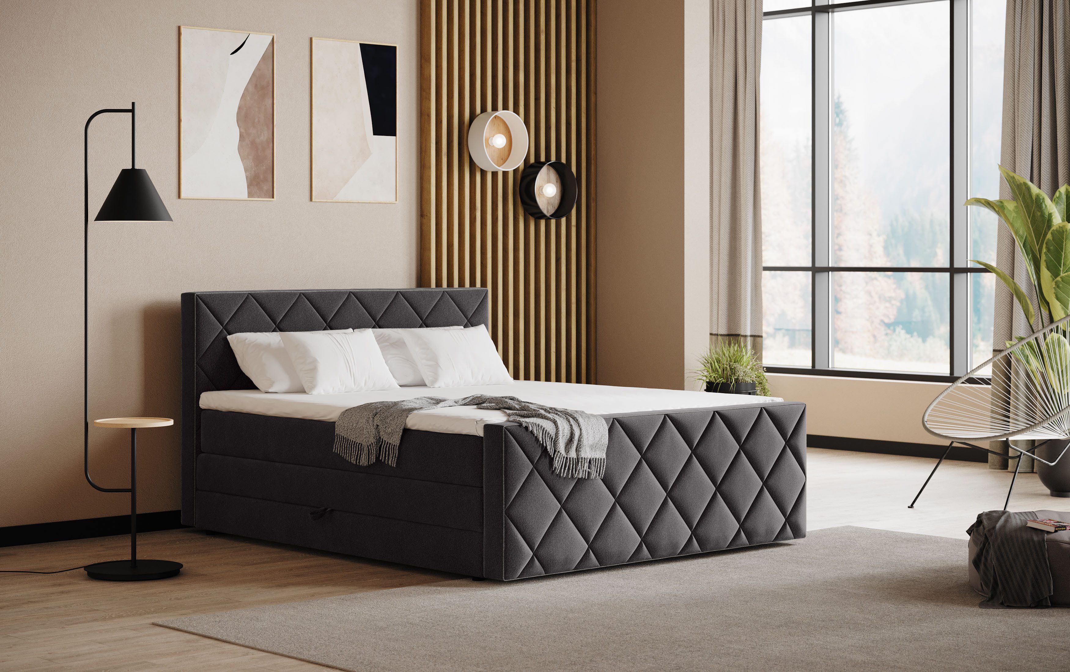COTTA Boxspringbett Tower inkl. Bettkasten, mit Keder in abgesetzter Farbe, in verschiedenen Breiten, Härtegraden und Farben erhältlich