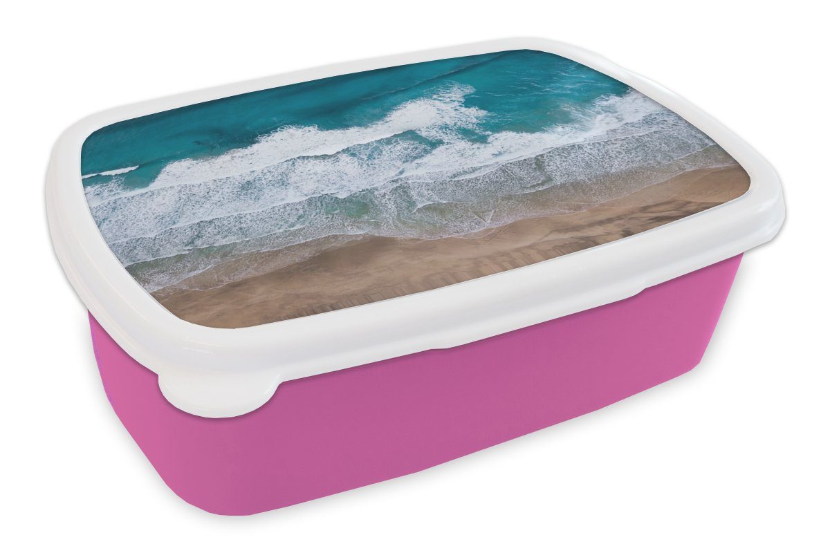 MuchoWow Lunchbox Strand - Meer - Wasser - Blau, Kunststoff, (2-tlg), Brotbox für Erwachsene, Brotdose Kinder, Snackbox, Mädchen, Kunststoff rosa