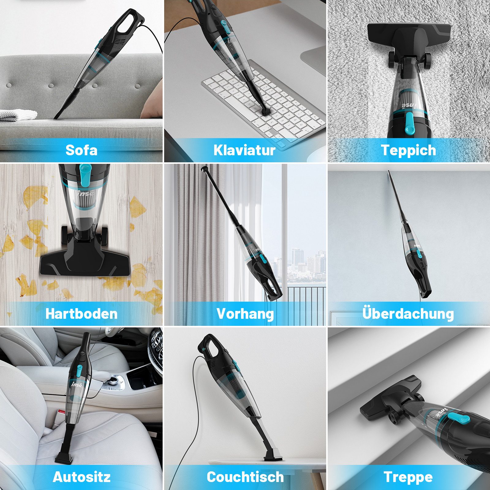 WHEELYOU Bürstsauger R3S 2-in-1 Stabstaubsauger – Kabelgebunden, stark & flexibel, 260 W, mit Beutel, 16 kPa Saugleistung, HEPA-Filter, 2-in-1 Handstaubsauger mit Zubehör