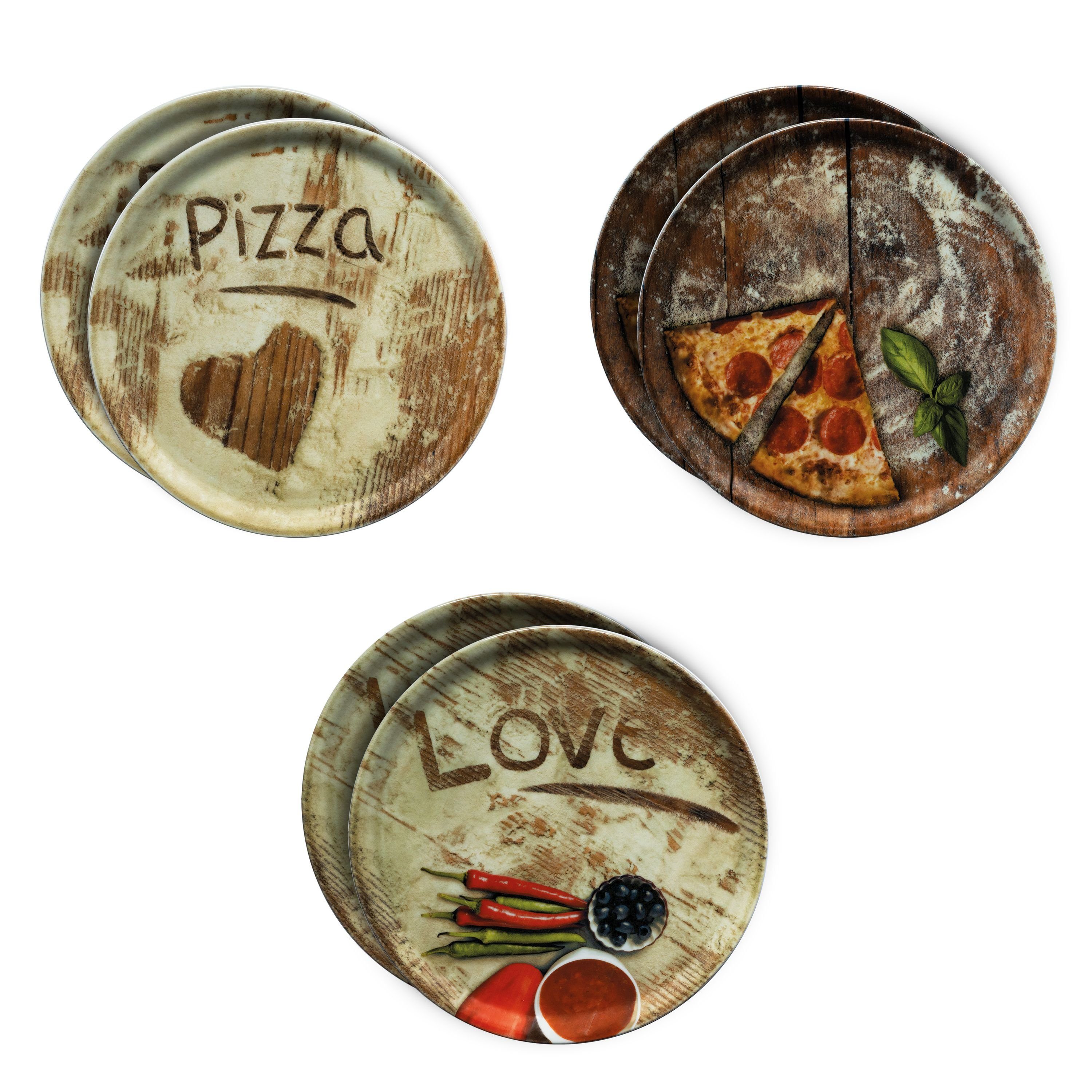 Pizzateller 6er Set Pizzateller Oliven-, Salami- & Lieblingspizza Ø 31cm Platte